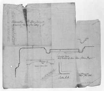 Elevation, section and details of drawing room ceiling and plaster arch.