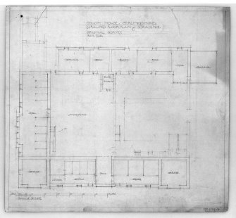 Photographic copy of drawing of ground floor plan of steading.
Insc: 'Touch House, Stirlingshire, Ground Floor Plan of Steading, Original Survey, Jan. 1928'.
