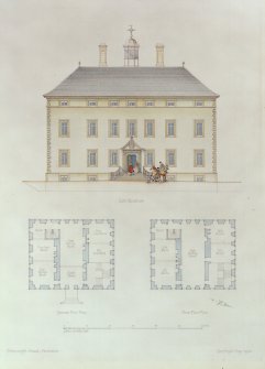 Moncrieffe House.
Photographic copy of East elevation, ground and first floor plans.
Insc: "Moncrieffe House, Perthshire"