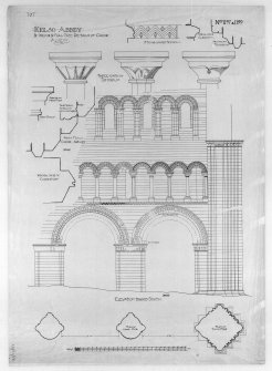 Photographic copy of details of choir, insc: 'Kelso Abbey: 1/2 inch & 1/4 full size detail of choir'. Signed: 'Tom T. Rutherford July 1902'