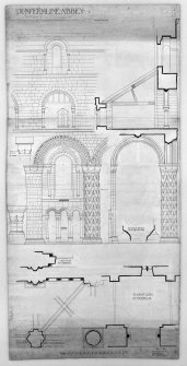 Photographic copy of drawing showing details of North aisle of nave, plan at triforium, vaulting etc.
Insc: 'Thomas Ross. 65 Frederick St. Edinburgh. September 1904.' (Measured and drawn) 
Pen and ink. Scale 1":2'.