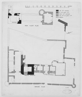 Photographic copy of plans, ground and first floor, showing building periods.