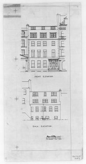 91 George Street, The Northern Club photographic copy of 3rd flap, front and back elevations, signed: 'Thomas McCrae Archt' and inscrbed: '6 N.E. Circus Place. Edinburgh. Aug. 1924'