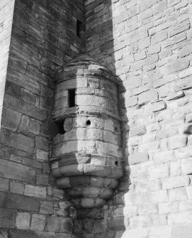 View of hanging turret overlooking Earl Bothwell's main outer doorway, Crichton Castle.