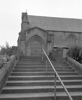 Church, steps leading up to NE entrance, detail