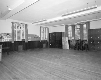 Church halls, ground floor, lower hall, meeting room, view from SE