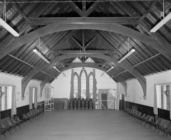 Church halls, first floor, upper hall, view from S