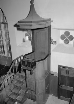 Interior view of Newburn Parish Church showing pulpit.