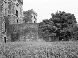 View of Rossie Castle W wing wall from N.
