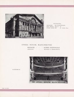 Howard and Wyndham Jubilee album. Page 16 with drawing of exterior and photograph of auditorium taken from the stage. and