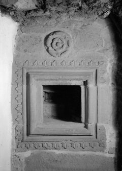 Detail within fireplace in Great Hall, Towie Barclay Castle.