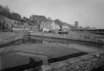 View of Dysart harbour from S showing St Serf's Kirk and The Shore.