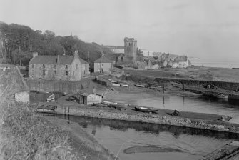 View of Dysart harbour from SW showing St Serf's Kirk and The Shore.