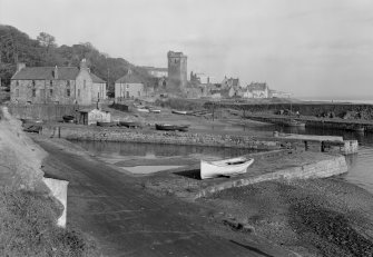 View of Dysart harbour from SW showing St Serf's Kirk and The Shore.
