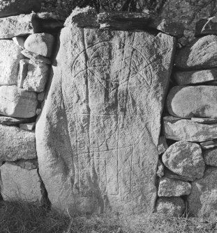 View of the Pictish symbol stone from Ballintomb, now at Finlarig.
 
