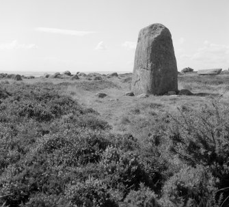 View of cairn and standing stone at Fowlis Wester.
 
