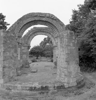 View from the north-east into the chancel of the medieval church at Tyninghame.
 
