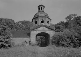 View of octagonal tower, seaward elevation, Donibristle House stables.