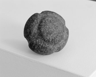View of carved stone ball found during excavations in Tarbat Old Parish Church at Portmahomack.
 
