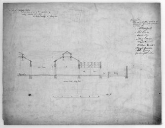 Edinburgh, Ponton Street Slaughterhouses.
Transverse section of booths, signed by A. Wemyss, John Sherman, Alexander Hay, James Govans, Walter Govan, Willie Durnie, Hume and Melville, John Gurney and George King and Son.