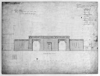 Edinburgh, Ponton Street Slaughterhouses.
Elevation of principal entrance signed in an offer undated by A. Wemyss, john Sherman, alexander Hay, James Govans, Walter Govan, Willie Durnie, Hume and Melville, John Gurney and George King and Son.