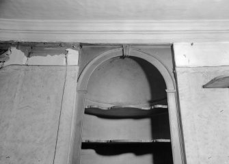 Detail of arched alcove in S wing on first floor of Wallace Tower (Benholm's Tower), Netherkirkgate, Aberdeen.