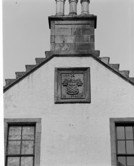 Detail of date plaque on W wall.