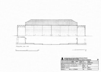 Elevation and strip plan of type C aircraft hangar, Leuchars Airfield, technical site showing sliding door arrangement.