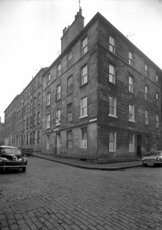 General view of the corner of 8 Henry Street and 1-5 Henry Place, Edinburgh, from N.