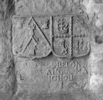 Detail showing armorials on grave-slab at Reay.