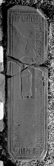 Ardchattan Priory. View of 16th century West Highland grave slab (DA2), commemorating Roderick, parson of Eilean Fhianain.