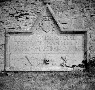 Heraldic memorial of Andrew Riddell of Haining, 17th century