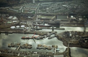 Oblique aerial view of the James Watt Dock, taken from the N.