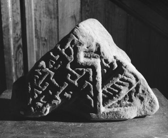 View of face of cross slab fragment from Lothbeg, now in Dunrobin Museum.