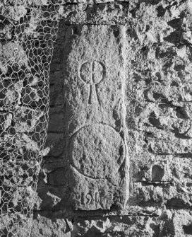 View of face of cross-incised stone from Shurrery, now at Sandside House, Caithness.