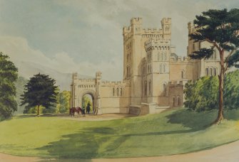 Photographic copy of watercolour showing view from NW.