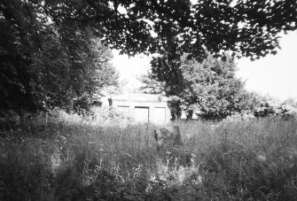 View of ruins in graveyard.