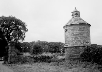 View of one gatepier and dovecot