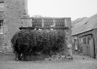 View from south of stables and dovecot