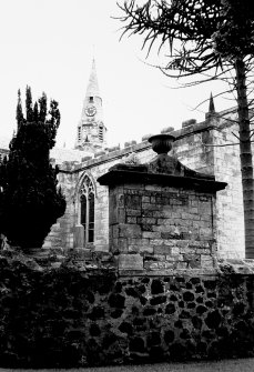 Church and churchyard wall from north west