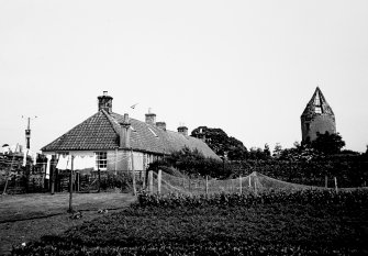 View from west of cottages with Sire Andrew Wood's Tower in the background