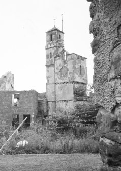General view of tower at rear of Lauriston Castle.