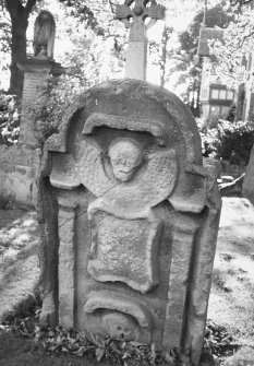 View of 18th century gravestone.