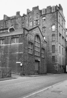 General view of rear elevation of Nos 37, 38, 39, 40 and 41 South Bridge and Electricity Sub-Station in Cowgate