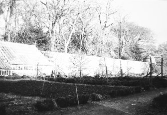 General view of walled garden and dovecot.
