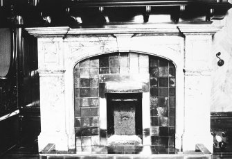 Glasgow, 6 Rowan Road, Craigie Hall, interior.
View of fireplace in library.