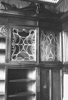 Glasgow, 6 Rowan Road, Craigie Hall, interior.
Detail of bookshelf in library.
