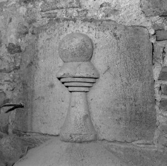 Gardyne Castle. Interior.
Detail of doorhead fragment in attic.