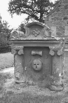 Arngask Old Parish Churchyard.
General view of gravestone.
Insc: 'D M P H'.