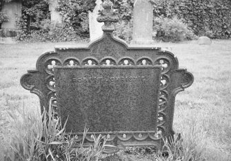 Dunbarney Parish Church and Graveyard
View of cast iron grave marker.
Insc: 'Robert Christie'.